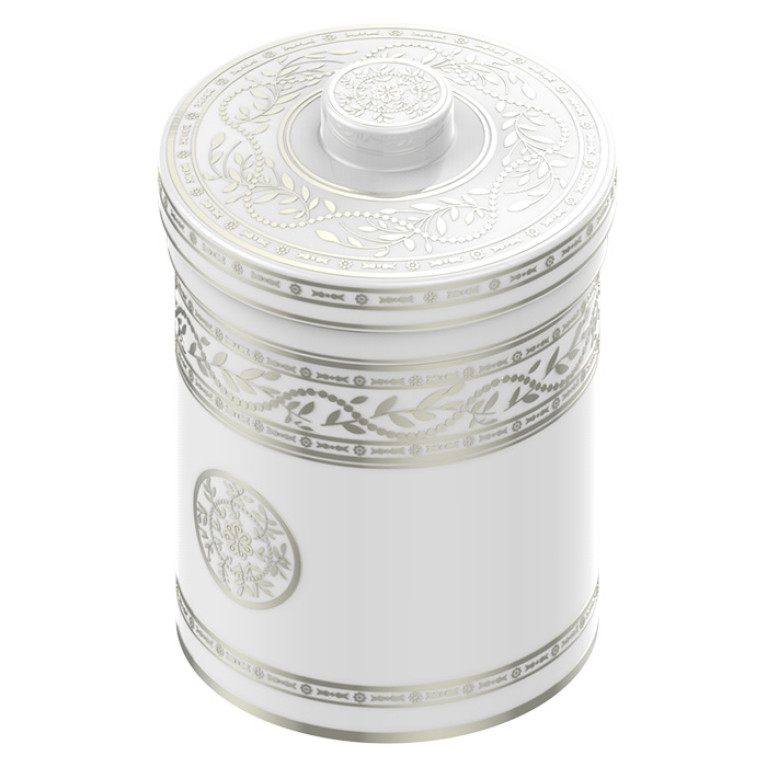 THG MARQUISE BLANC DECOR PLATINE Банка керамическая с крышкой, настольная, декор платина, цвет белый