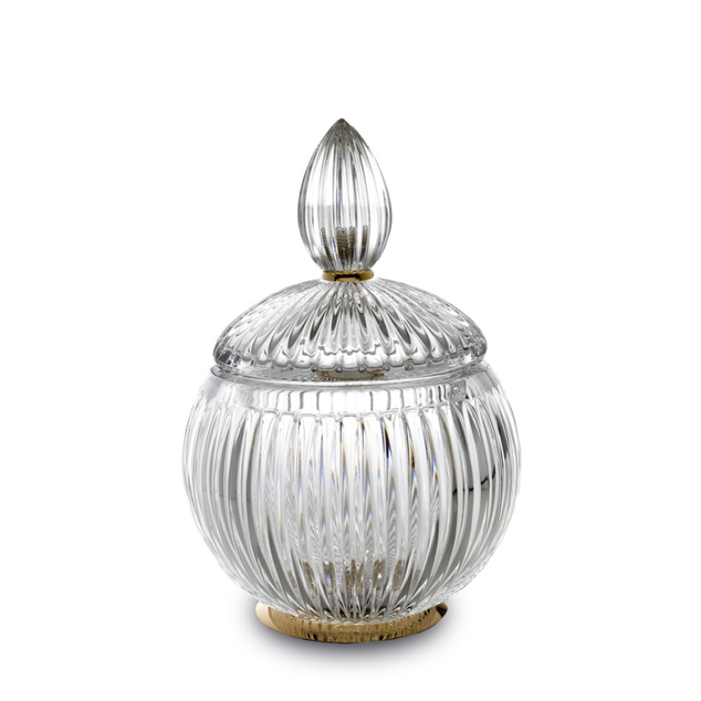 3SC ELEGANCE Баночка универсальная, D=12/h18 см, с крышкой, настольная, цвет: прозрачный хрусталь/золото 24к.