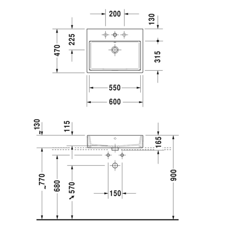 Duravit Vero Air Раковина 600мм, без перелива, с площадкой, с 1 отв. под смеситель, на столешницу, Цвет белый