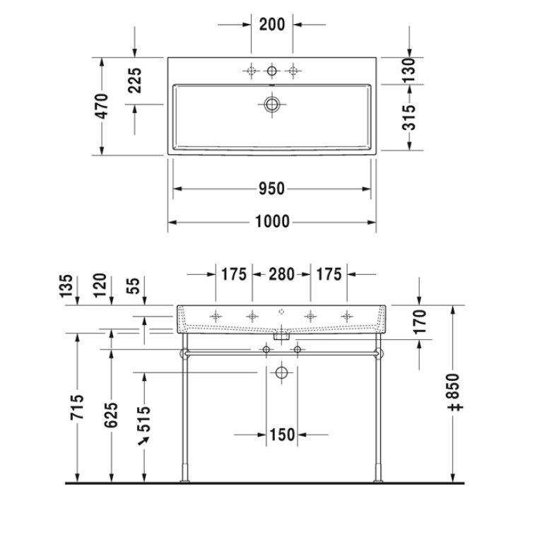 Duravit Vero Air Раковина 100cm, без перелива, с площадкой, без отв. под смеситель, на столешницу, Цвет белый