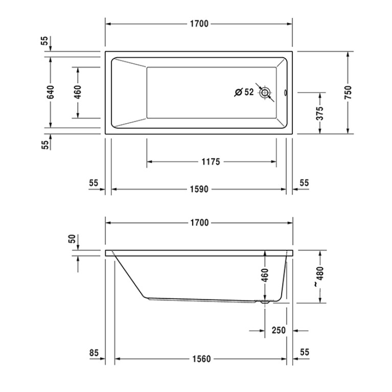 Duravit Vero Air Ванна 1700x750мм, цвет белый, на каркасе, Air-System