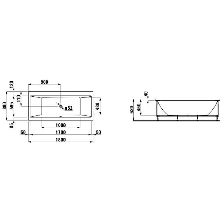 Laufen PRO акриловая ванна 1800x800 мм, с каркасом, белый