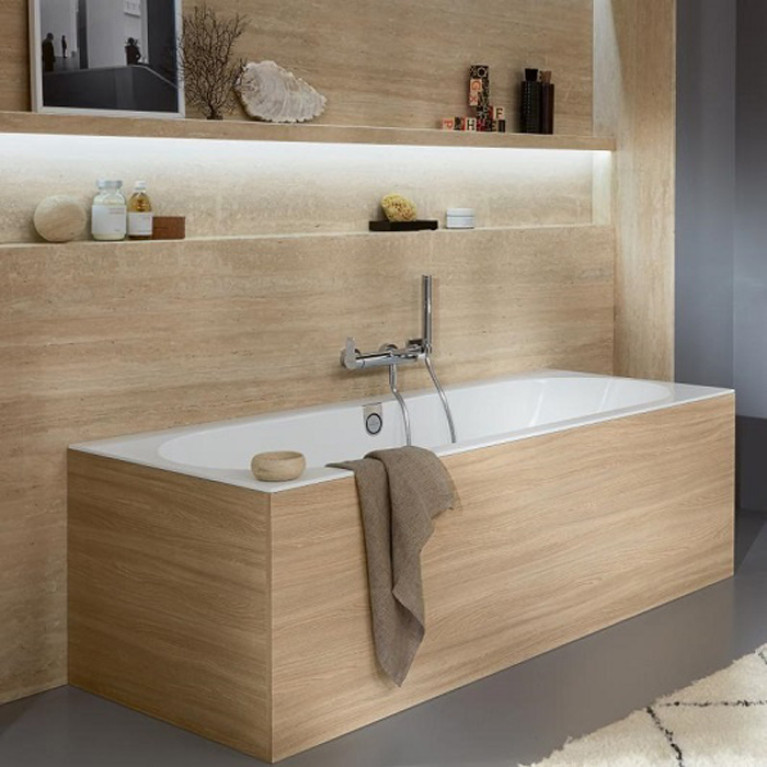 VilleroyBoch Oberon 2.0 Ванна встраиваемая 1700*750*485, слив по центру, в к-те ножки и слив-перелив хром, материал: Quaryl, цвет: альпийский белый
