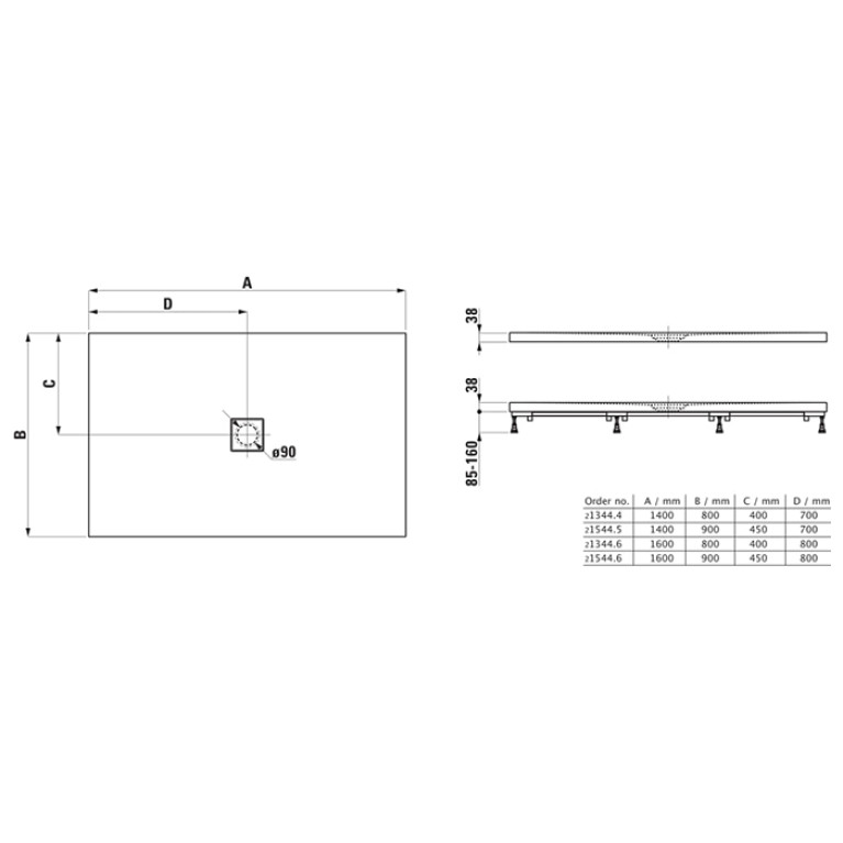 Laufen Solutions душевой поддон 1400x800 мм, ультратонкий, прямоугольный, слив по центру, материал Marbond&reg;, цвет белый матовый