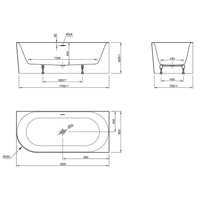 KNIEF WALL Corner Left Ванна акриловая в правый угол 180x80x60H, щелевой перелив, сливной клапан хром, ванна  белая глянцевая