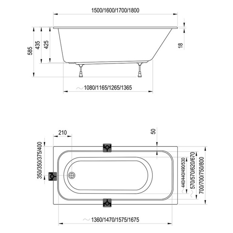 RAVAK Ванна CHROME SLIM 160х70 белая