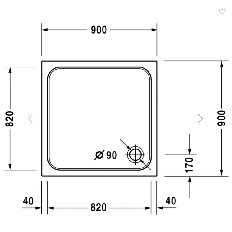 Duravit  D-Code Поддон акриловый квадратный  900x900х85mm, d90, цвет белый