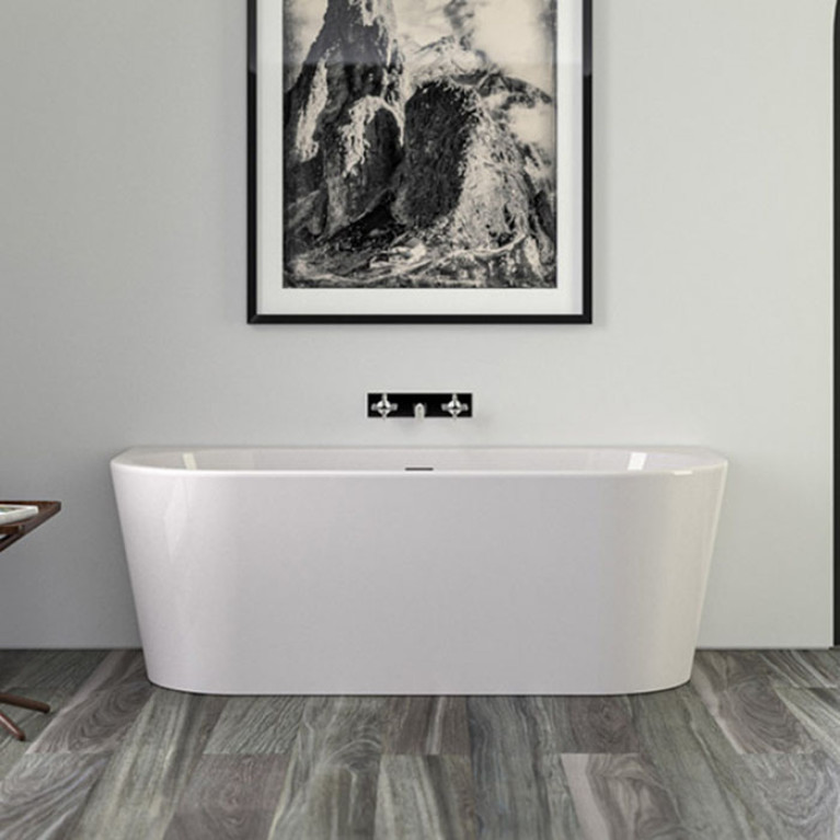 KNIEF Wall Corner Ванна пристенная 165x75*58xсм, с щелевым переливом, сливной клапан хром, ванна цвет белый глянцевый