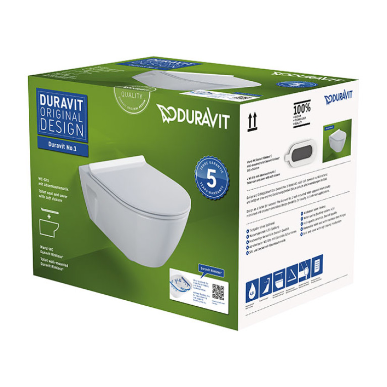 Duravit No.1 Унитаз подвесной 258209, 540х365 мм, безободковый, с сиденьем 002939 микролифт, цвет: белый (СПЕЦЦЕНА с нашего склада)