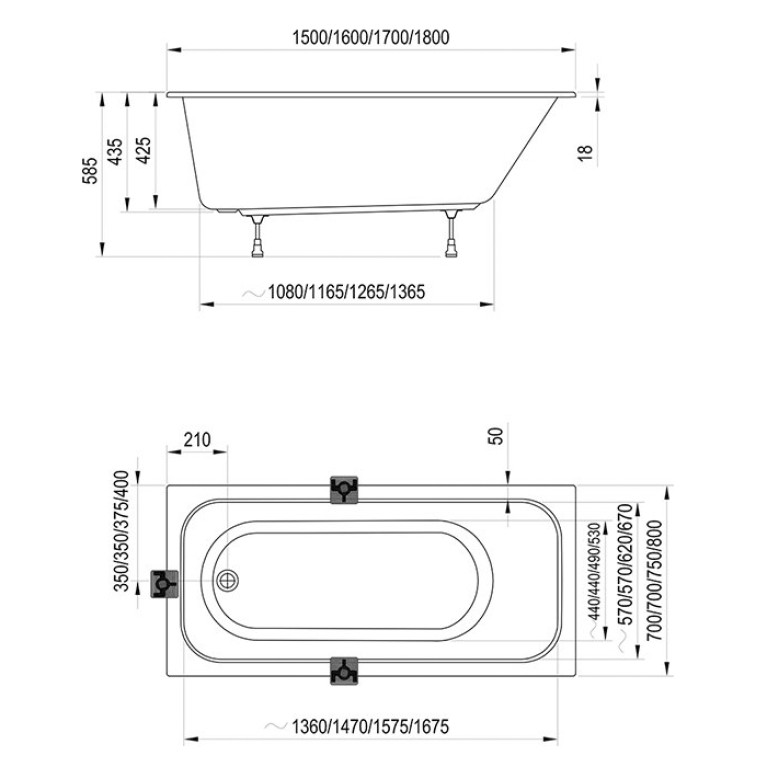 RAVAK Ванна CHROME SLIM 170х75 белая