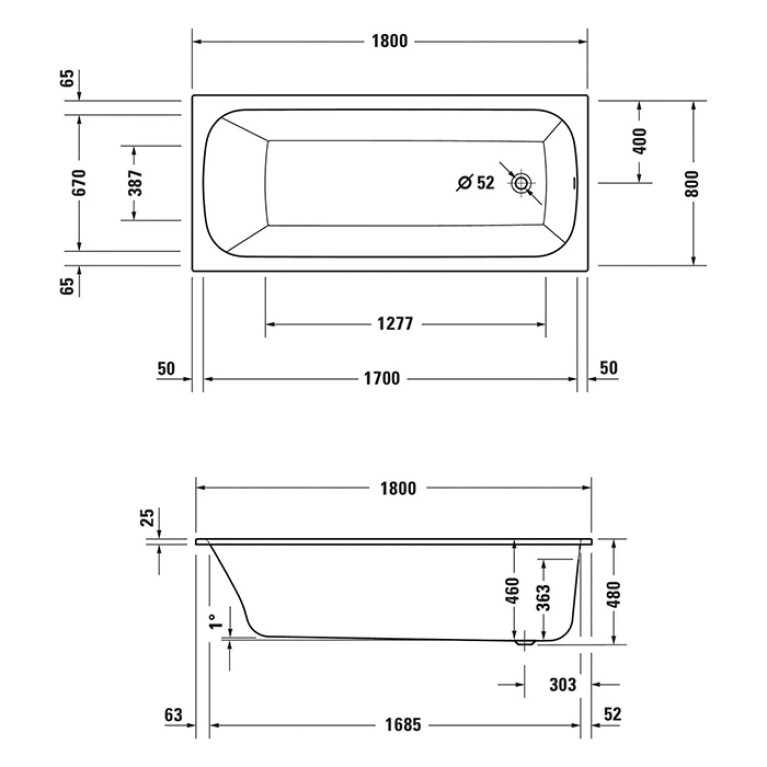 Duravit  Qatego Ванна акриловая, встраиваемая 1800х800 мм, цвет белый