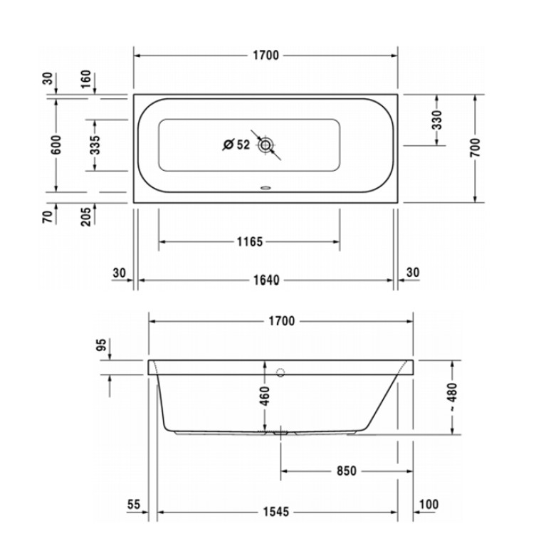 Duravit Happy D.2 Ванна акриловая  1700х700 мм, прямоугольная .встраиваемая  версия , с наклоном для  спины справа, цвет белый