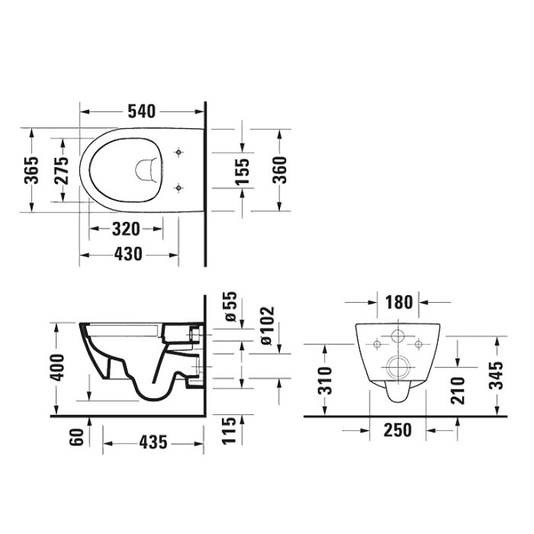 Duravit No.1 Унитаз подвесной 258209, 540х365 мм, безободковый, с сиденьем 002939 микролифт, цвет: белый (СПЕЦЦЕНА с нашего склада)