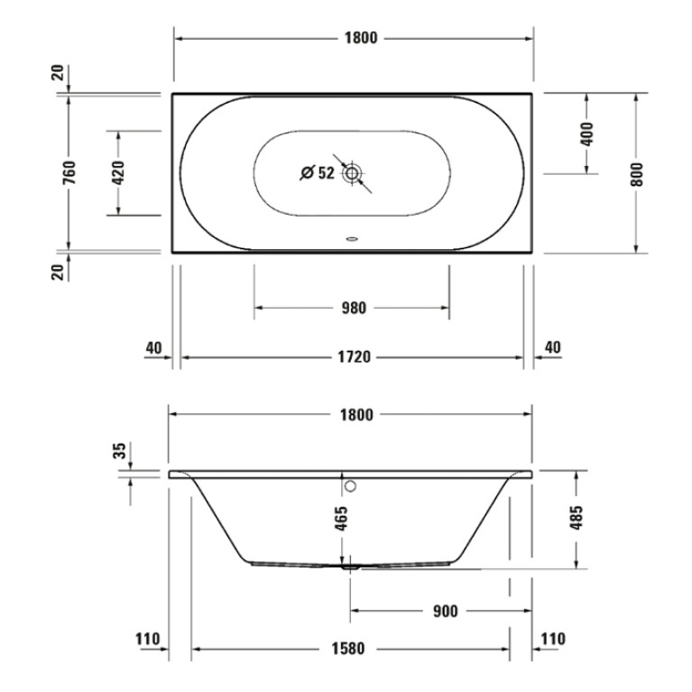 Duravit D-Neo  Ванна D-Neo 1800x485 мм