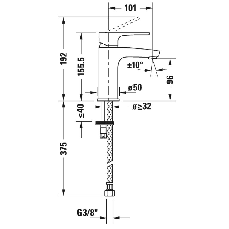 Duravit B.1 Смеситель для раковины с донным клапаном, на 1 отв., излив 101мм, h=155,5мм, цвет: хром