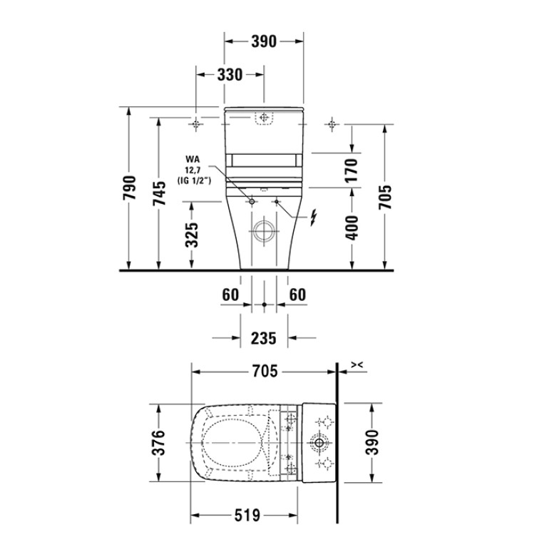 Duravit DuraStyle Бачок с механизмом двойного смыва хром, 4,5/3л., для подключения справа или слева 390x170мм, цвет: белый (Спец.цена из наличия)