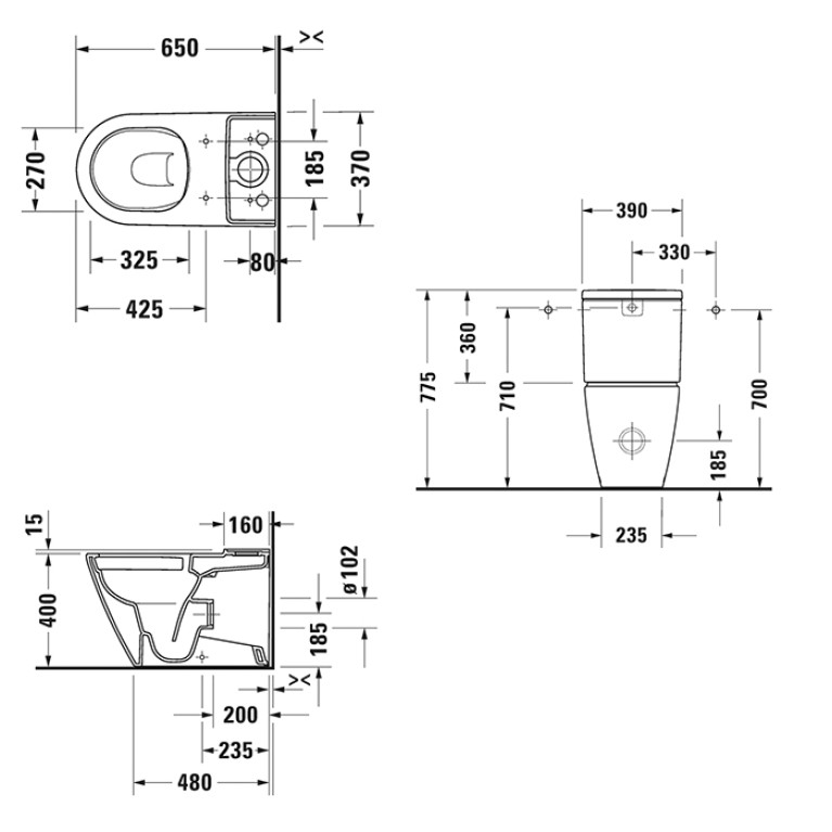 Duravit D-Neo Бачок 395х180 мм  с механизмом 2-го слива 6/3 л, подкл снизу, с WonderGliss, цвет: белый (Спец.цена из наличия)