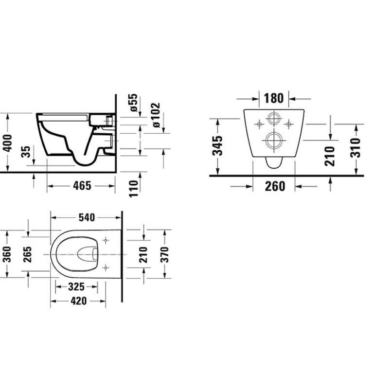 Duravit Soleil by Starck Унитаз подвесной 259109, 540х370 мм, безободковый, смыв HygieneFlush (Tornado), с сиденьем 002649, цвет: белый (СПЕЦЦЕНА)