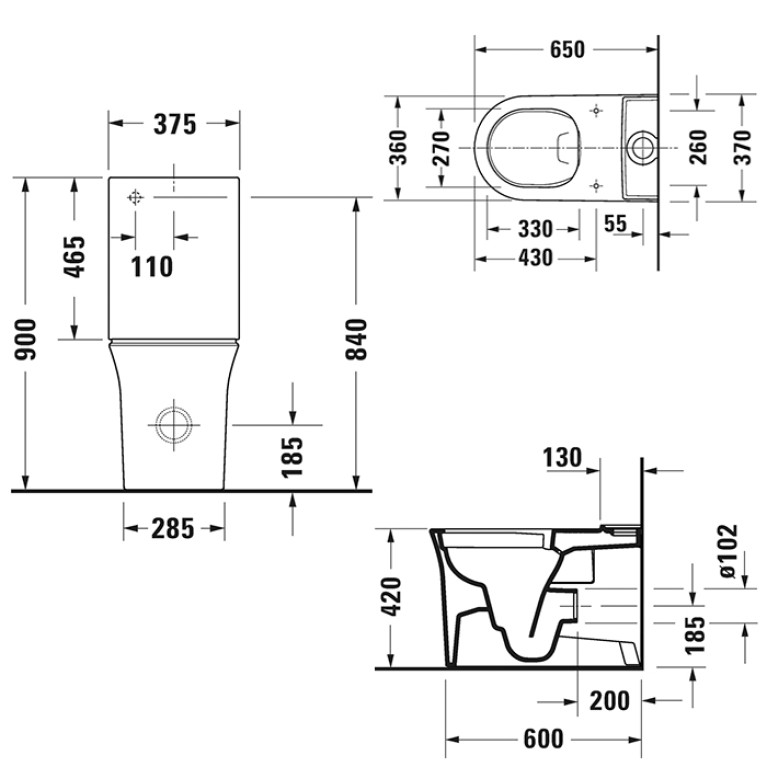 Duravit White Tulip Бачок 370х145 мм  с механизмом 2-го слива 6/3 л, подкл слева, с WonderGliss, цвет: белый