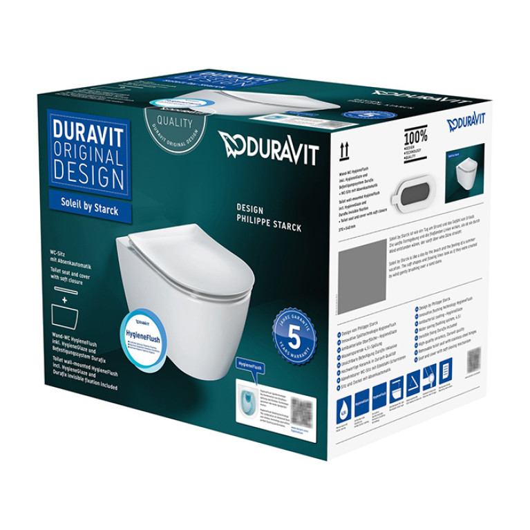Duravit Soleil by Starck Унитаз подвесной 259109, 540х370 мм, безободковый, смыв HygieneFlush (Tornado), с сиденьем 002649, цвет: белый (СПЕЦЦЕНА)