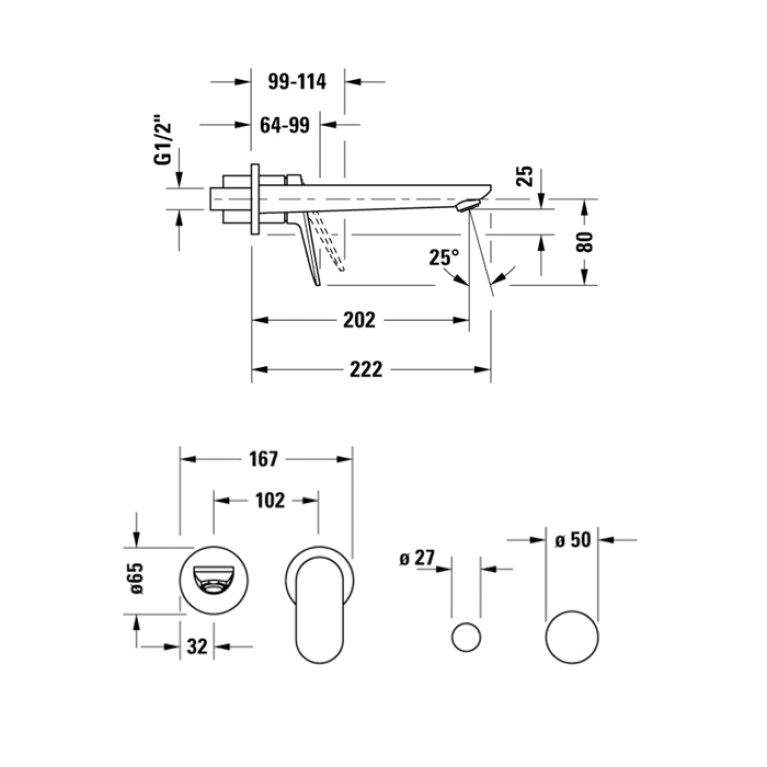 Duravit Wave Настенный смеситель для раковины - внешняя часть (хром)