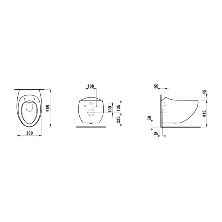 Laufen Alessi One Унитаз подвесной 585х390х355мм, безободковый, с покр. LLC, цвет: черный матовый