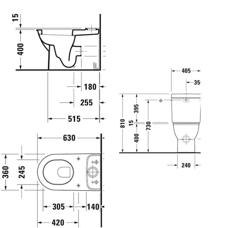 Duravit Darling  Бачок 40,5х16 мм, подключение снизу, с механизмом двойного смыва, кнопка хром, цвет белый,