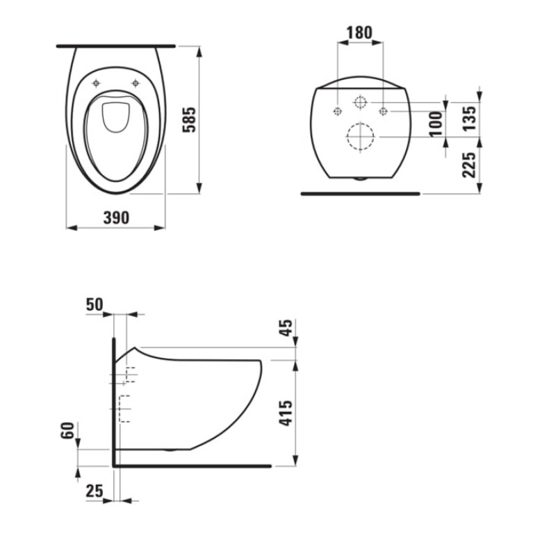 Laufen Alessi One Унитаз подвесной 585х390х355мм, безободковый, с покр. LLC, цвет: белый матовый