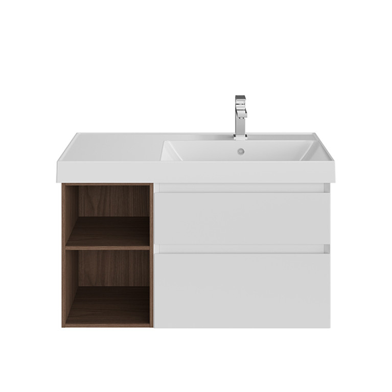 Kerama Marazzi Тумба CUBO правая подвесная с ящиками 90, белая матовая- структ.орех