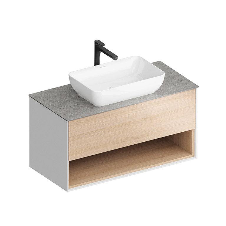 Kerama Marazzi Тумба PLAZA Modern подвесная 100 дуб виченце 1 ящик + полка  (Цена по Распродаже)
