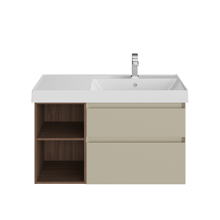 Kerama Marazzi Тумба CUBO правая подвесная с ящиками 90, лимо матовая (бежевый)- структ.орех