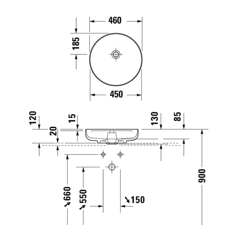Duravit Vitrium Раковина накладная круглая 460мм, из DuroCast UltraResist-композит, без перелива и полки для смесителя , Цвет аквамарин матовый