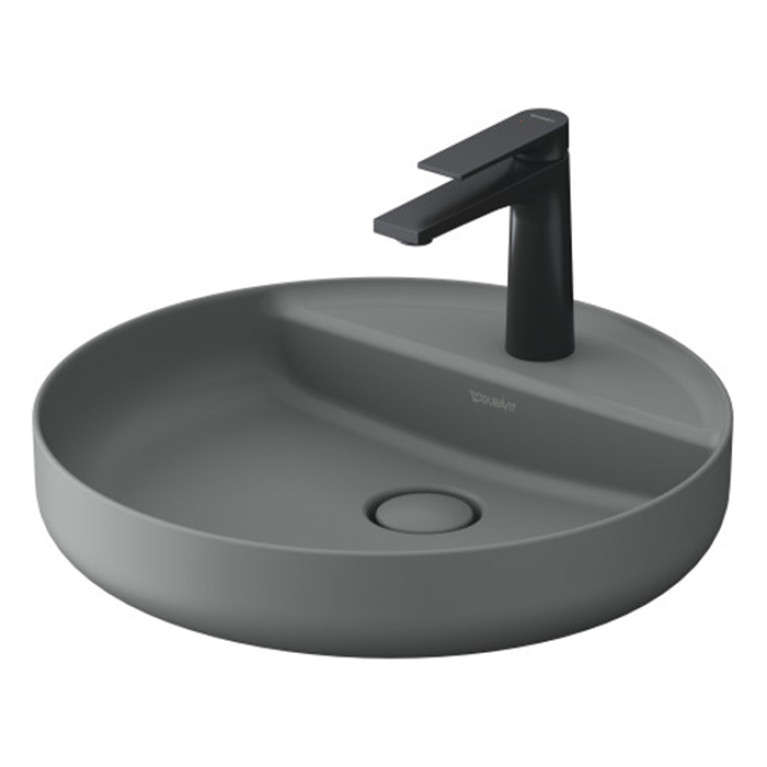 Duravit Vitrium Раковина накладная круглая 460мм, из DuroCast UltraResist-композит, без перелива с полкой с 1 отв для смес., Цвет светло-серый матовый