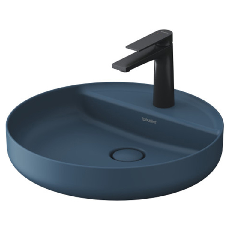 Duravit Vitrium Раковина накладная круглая 460мм, из DuroCast UltraResistща-композит, без перелива с полкой с 1 отв для смес-ля , Цвет синий матовый