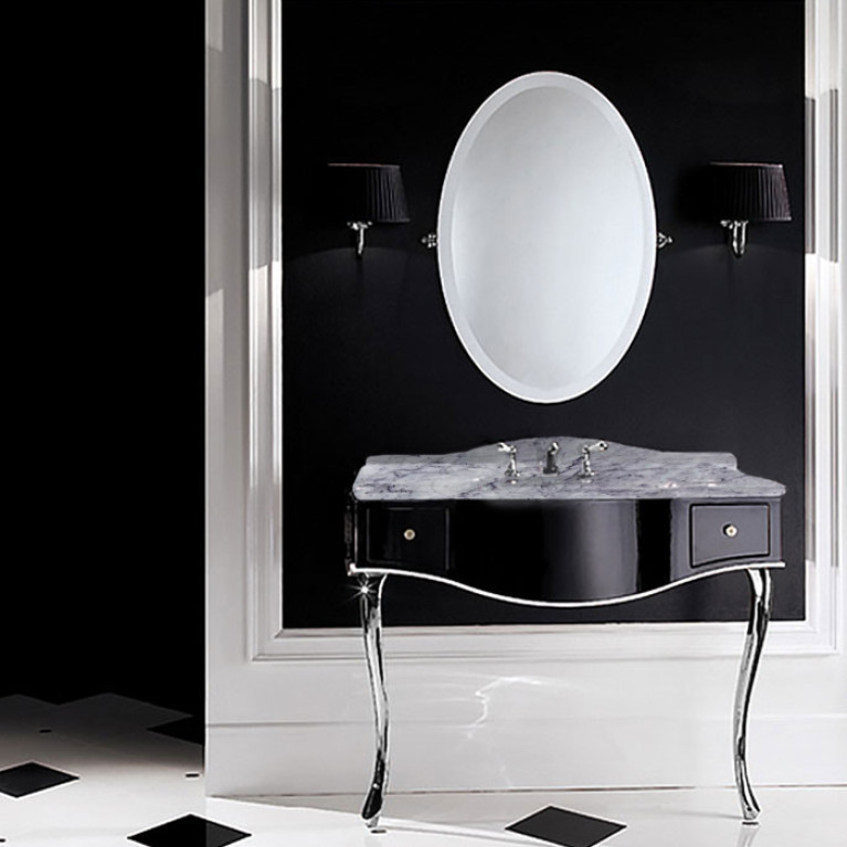 Devon Audrey Консоль (111х57,5хh89,5/99,5см) мрамор BIANCO CARRARA c 1отв; корпус цвет:черн.с кантом белым; ножки цвет:хром  (без раковины SWINDON)