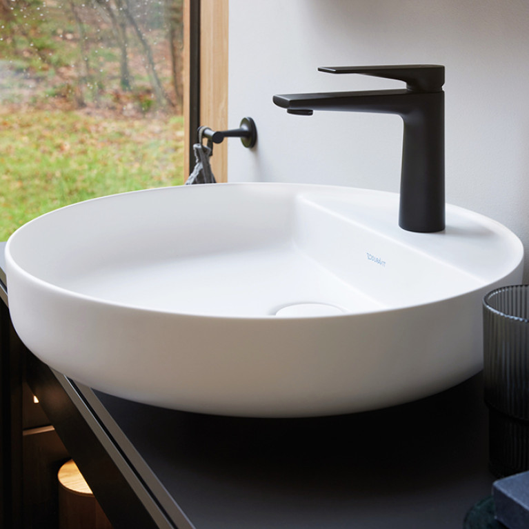 Duravit Vitrium Раковина накладная круглая 460мм, из DuroCast UltraResist-композит, без перелива, с полкой с 1 отв для смес-ля,Цвет белый матовый