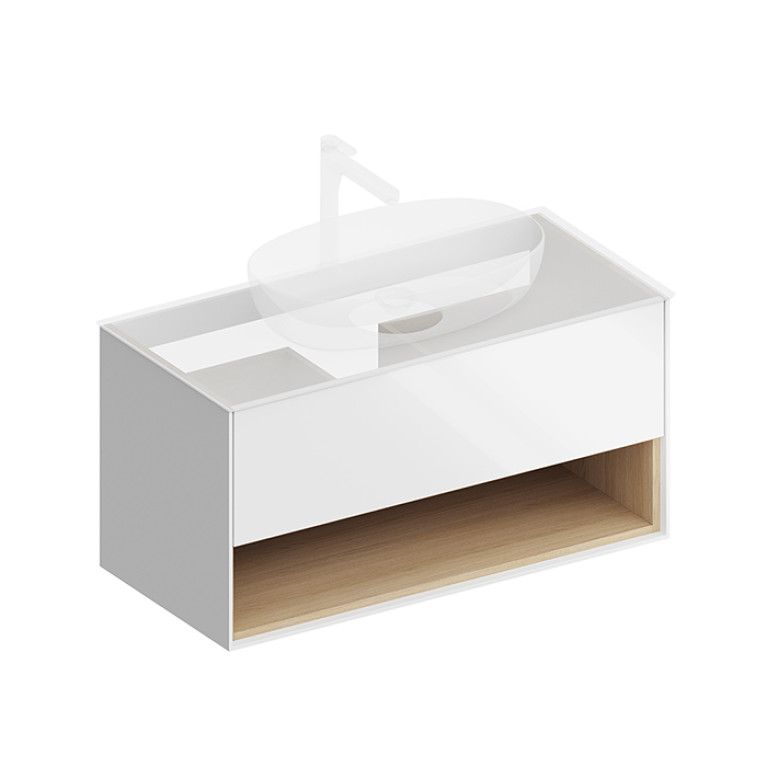 Kerama Marazzi Тумба PLAZA Modern подвесная 100 белый 1 ящик + полка  (Цена по Распродаже)