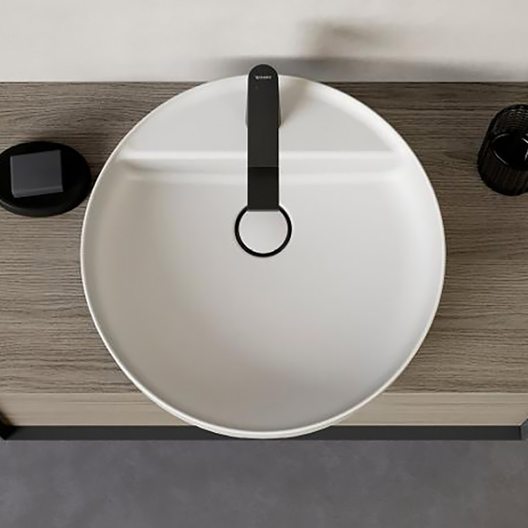 Duravit Vitrium Раковина накладная круглая 460мм, из DuroCast UltraResist-композит, без перелива, с полкой с 1 отв для смес-ля,Цвет белый матовый