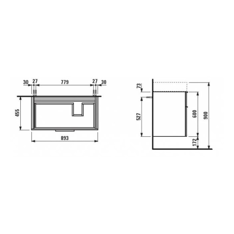 Laufen Kartell Тумба под раковину 810339, 895х455х615мм, с 2 выдвиж. ящиками, с сифоном, цвет: оранжевый глянцевый