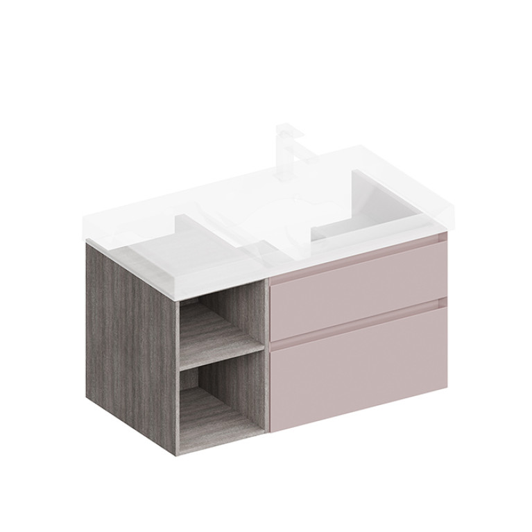 Kerama Marazzi Тумба CUBO правая подвесная с ящиками 90, мальва матовая-древесная  (Цена по Распродаже)