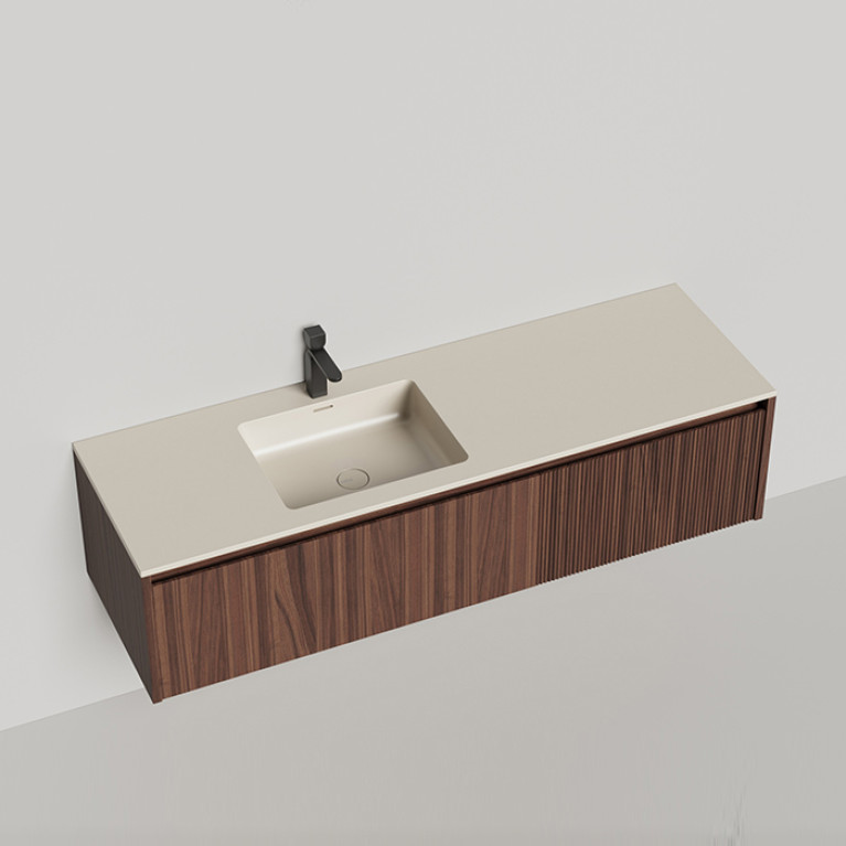 SALINI Domino Тумба со стол-цей и раковиной Onda Plus 1400х500х400 из S-Stone в сборе,д/к; крепеж; металл/ сифон; фасад шпон орех, столеш. Ral9001