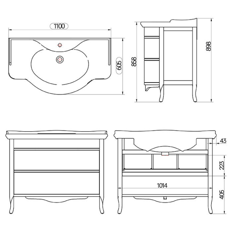 TW Armony, База с раковиной Azzurra GIU200110/ALZA bi*1, 112*62см, 2 ящика, доводчики Blum, цвет: GRAFITE, ручки: серебро антик (спецЦЕНА со склада!)