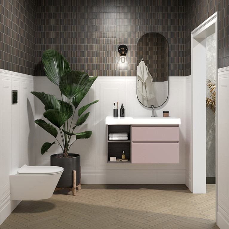 Kerama Marazzi Тумба CUBO правая подвесная с ящиками 90, мальва матовая-древесная  (Цена по Распродаже)