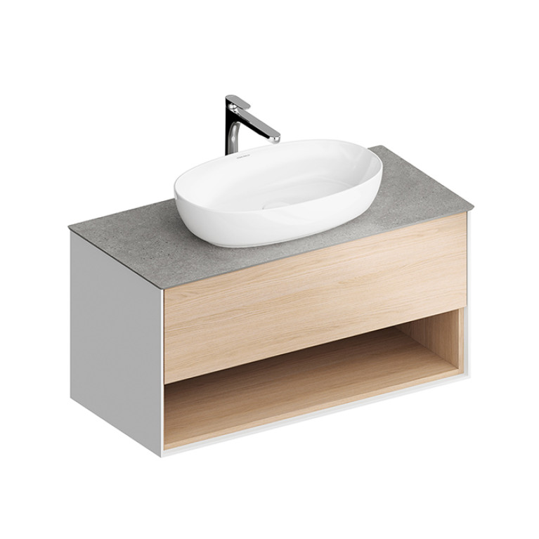 Kerama Marazzi Тумба PLAZA Modern подвесная 100 дуб виченце 1 ящик + полка  (Цена по Распродаже)
