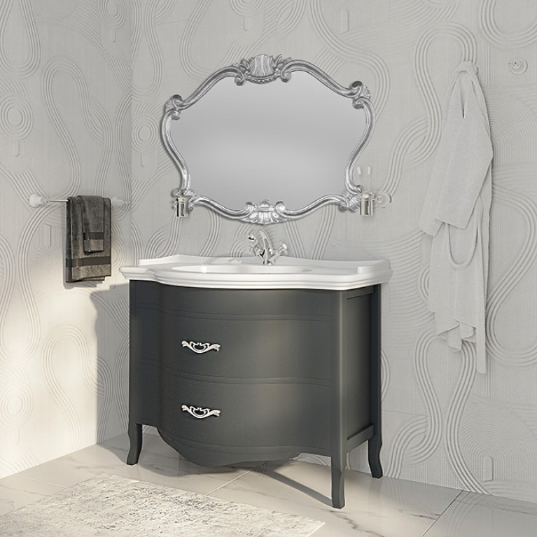TW Armony, База с раковиной Azzurra GIU200110/ALZA bi*1, 112*62см, 2 ящика, доводчики Blum, цвет: GRAFITE, ручки: серебро антик (спецЦЕНА со склада!)