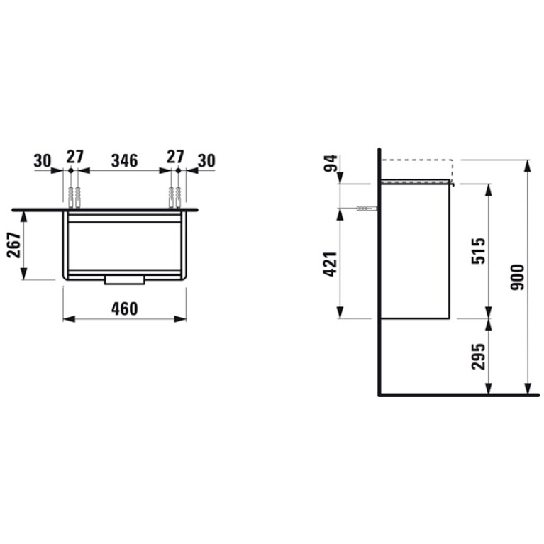 Laufen Base База для мини раковины 815954, 470x265x530 мм, 1 дверца, петли справа, органайзер для ящика, цвет белый матовый