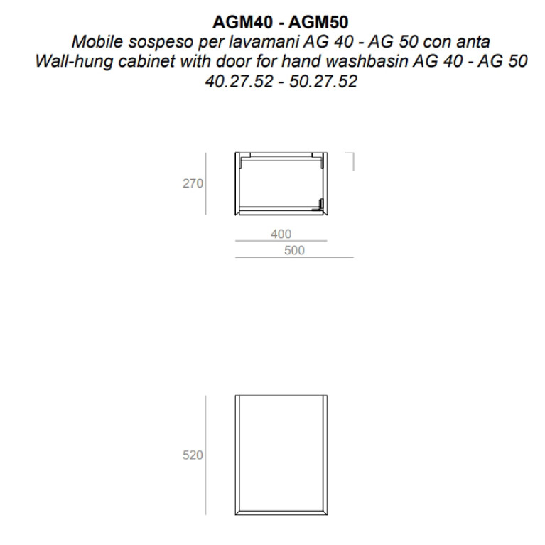 SIMAS AGILE  Тумба подвесная 50x27xh51 см, для раковины AG50, 1 дверца,  цвет BIANCO MATT/ BARRIQUE