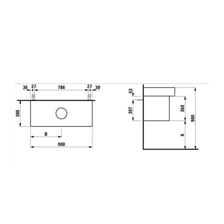 LAUFEN BOUTIQUE Тумба под раковину 900x500x430 мм., 1 ящик, с отверстием для раковины по центру, цвет темный дуб