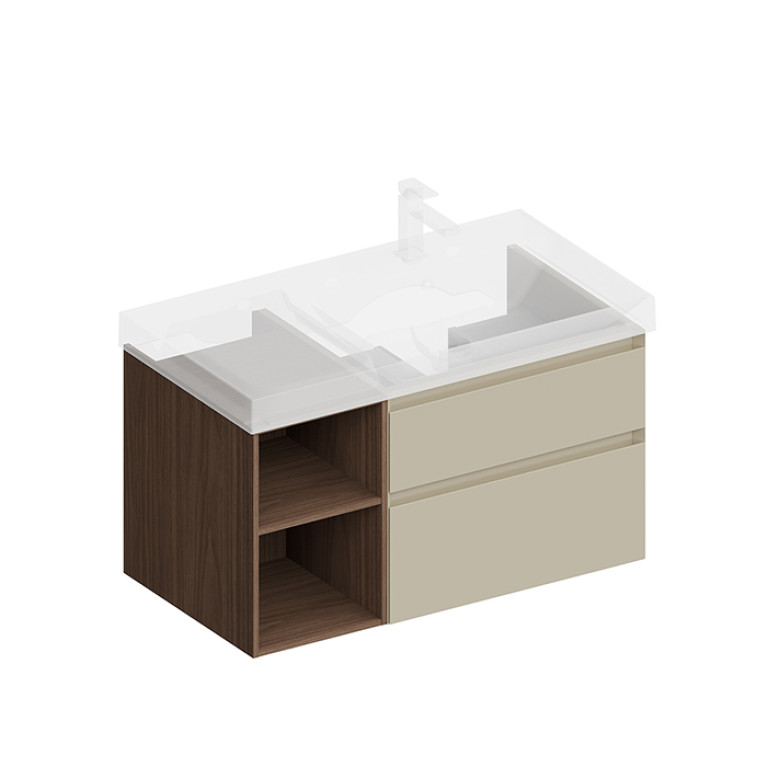 Kerama Marazzi Тумба CUBO правая подвесная с ящиками 90, лимо матовая (бежевый)- структ.орех