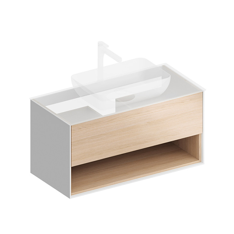 Kerama Marazzi Тумба PLAZA Modern подвесная 100 дуб виченце 1 ящик + полка  (Цена по Распродаже)